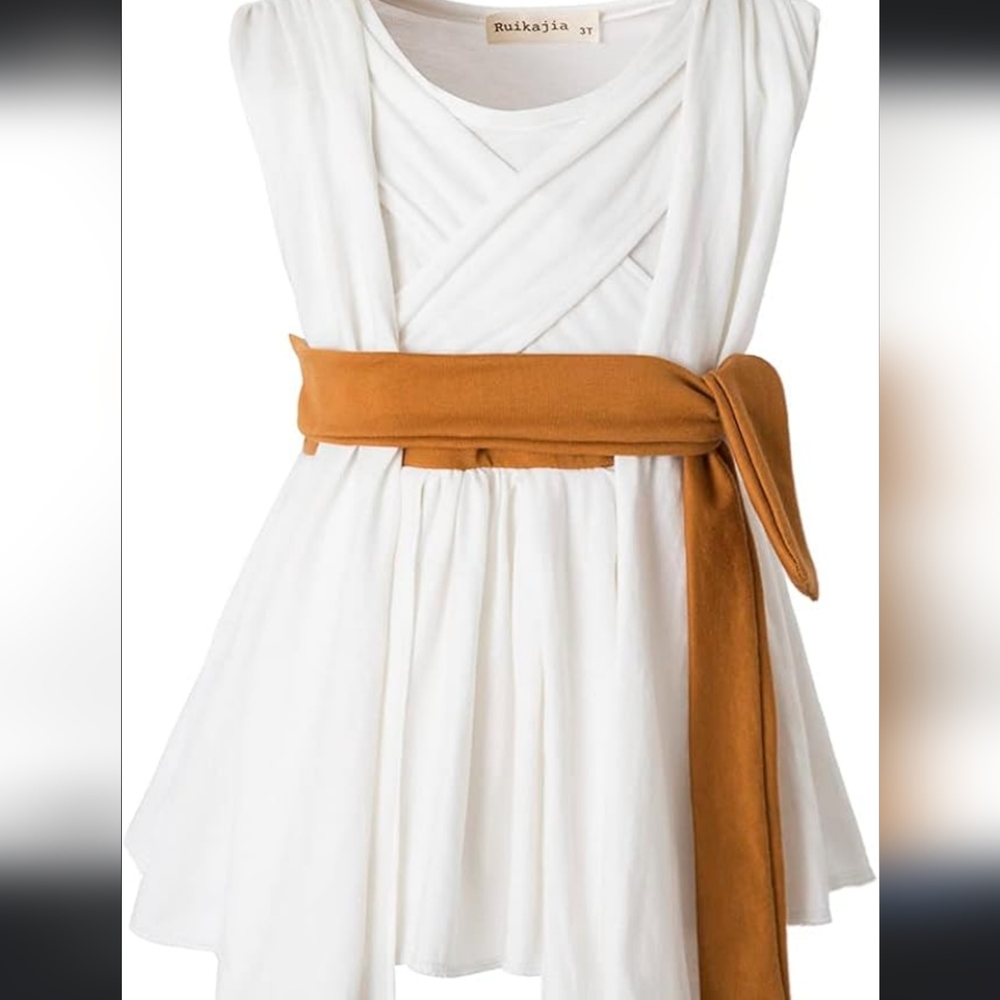 Ruikajia Star Wars Rey Costume Dress Kids Size 6T White Tunic Brown Belt Hallowe